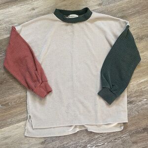 Lovely Melody Maternity Striped Knit Top in Green and Cream